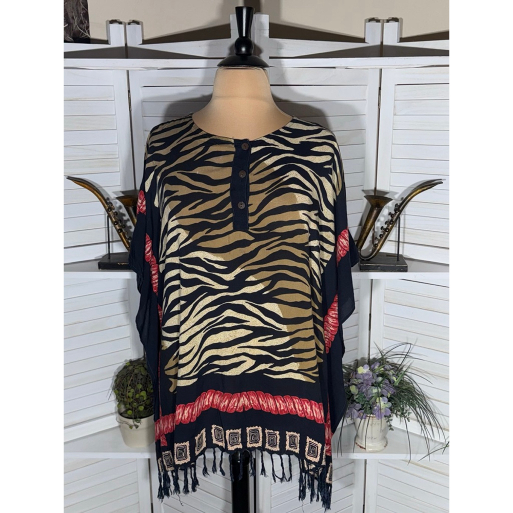 Nefertiti collection mini caftan dress vintage animal print boho cover up sz XL